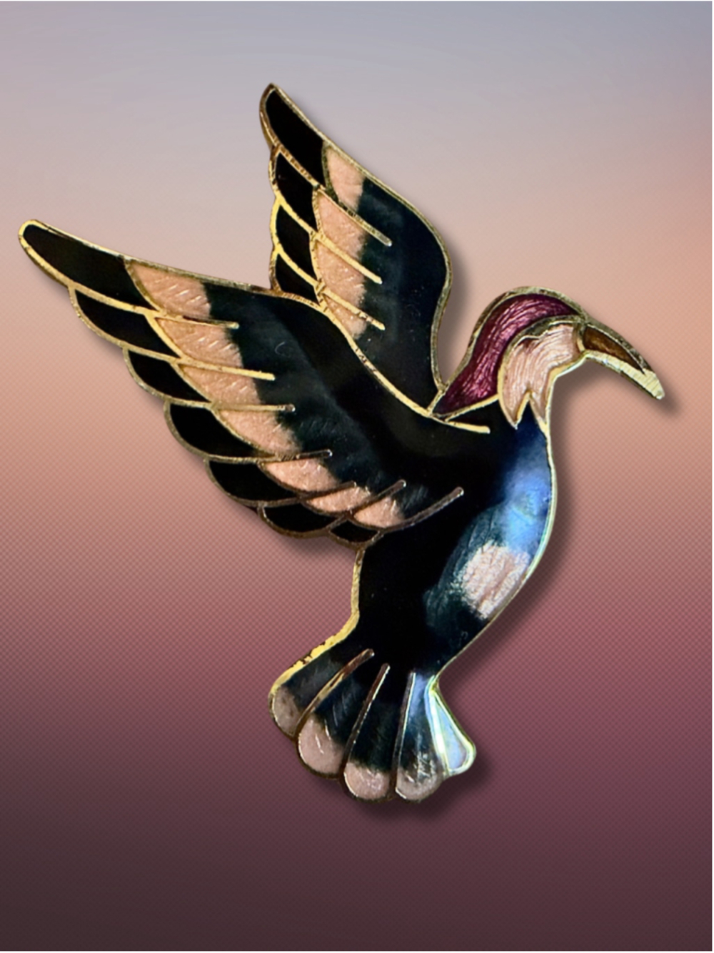 Vintage Cloisonné Flying Crane Bird Brooch